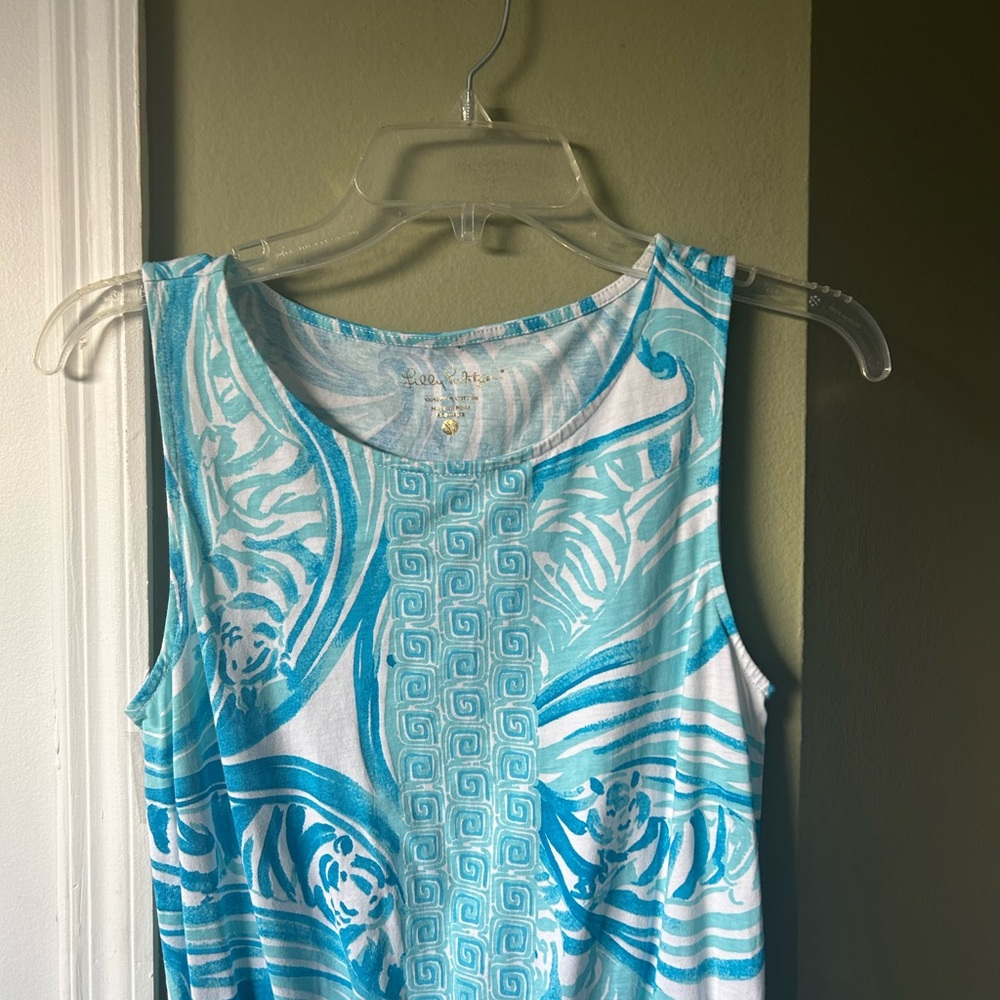 Lilly Pulitzer Shirttail Turquoise and White Patterned Dress NWOT - Picture 7 of 9